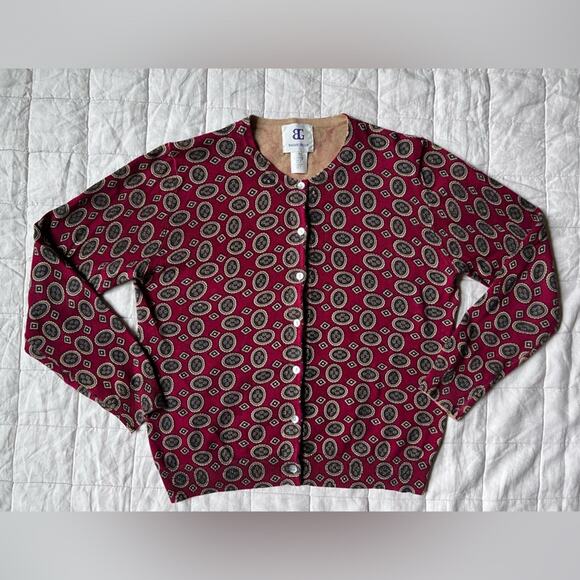 Picture Frame All Over Print on Red Artsy Grannycore Crewneck Button Cardigan-12 - Picture 1 of 7